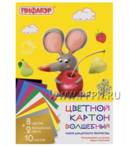 Картон цветной А4 (10 цветов 10 листов) Пифагор(129-913) [1/40]