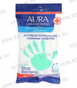 Салфетки влажн. AURA DERMA PROTECT (уп. 15 шт.) Алоэ [1/24]