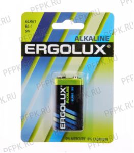 Батарейки ERGOLUX 6LR61 (Крона) алкалин (блистер 1 шт) [12/60]